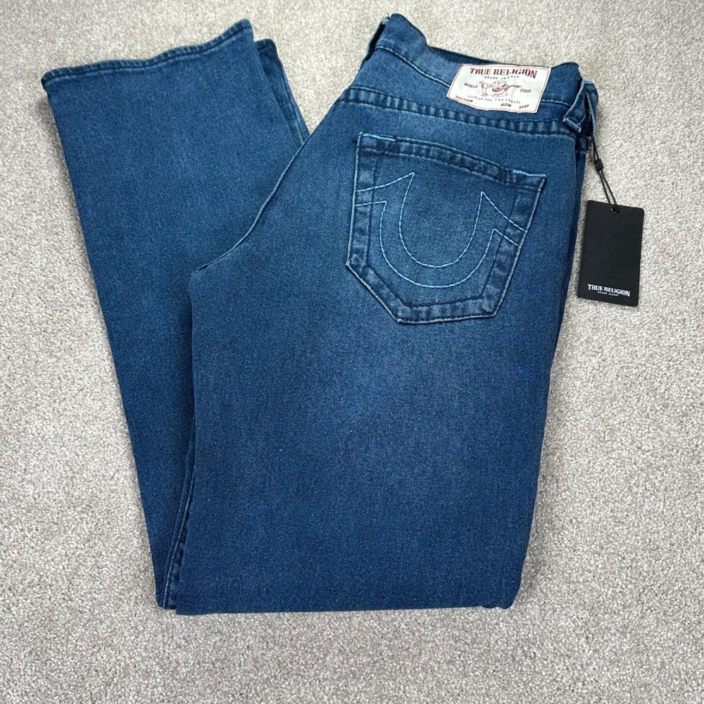 True Religion Men's 36 Ricky Big T Straight Blue New Relaxed Straight Jeans